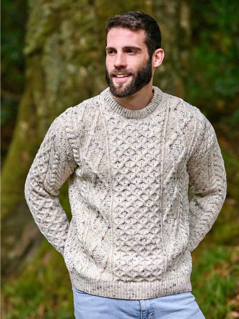 Men's Aran wool Cable Knit Sweater - Oatmeal
